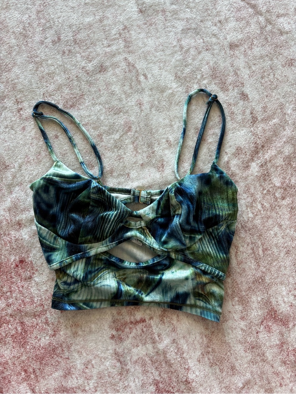 Urban Outfitters Blue Green Tie-Dye Cutout Crop Cami